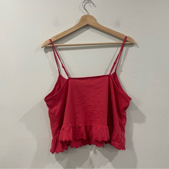 NWOT American Eagle Cropped Relaxed Cami Tank Top Peplum Ruffe Large - Picture 2 of 6